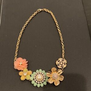 Floral Gold Statement Necklace with Multicolor Accents